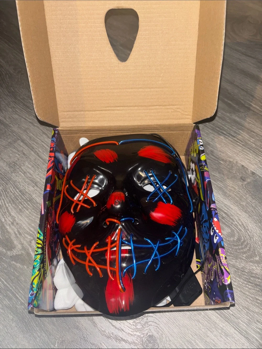 LED Halloween Mask in Black with Red and Blue Accents